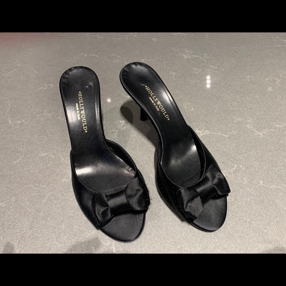 Hollywould Black Satin Heels - Sz 38.5 (US 8.5) - Picture 2 of 5